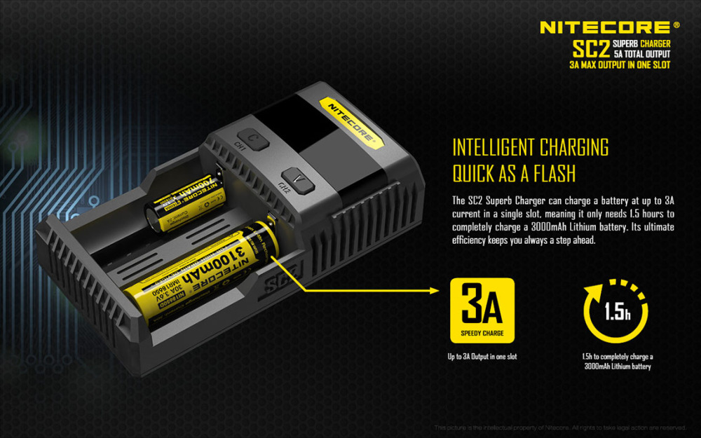 NITECORE SC2 SUPERB CHARGER 3A Fast Charger IMR For 18650 16340 14500 26650 Li-ion & Ni-MH