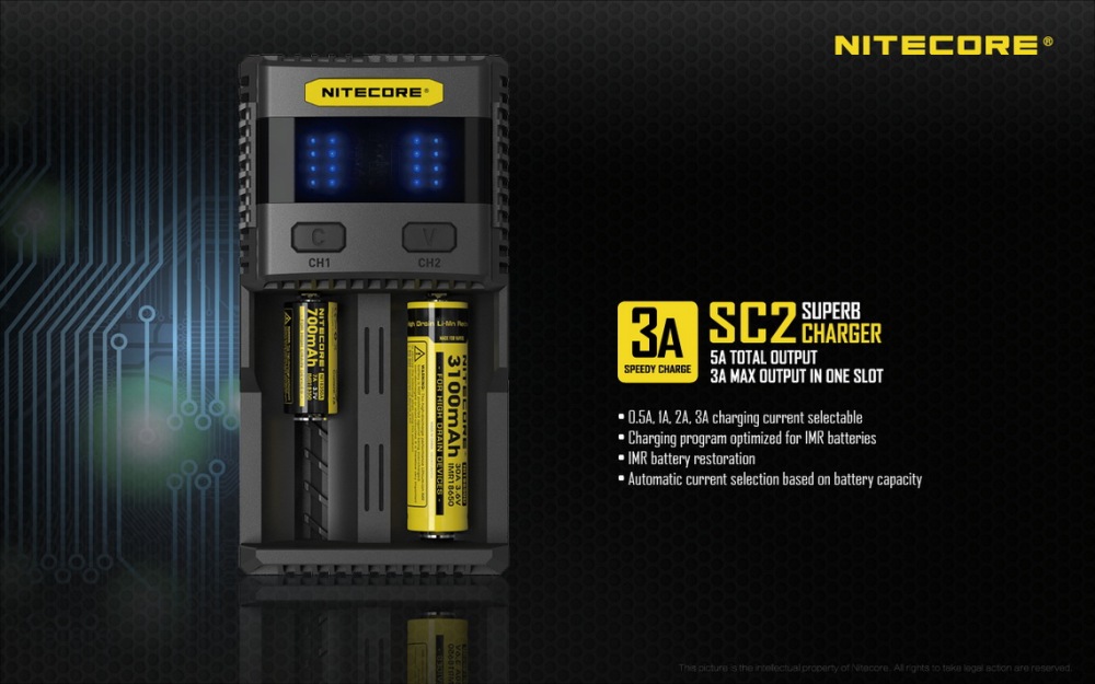 NITECORE SC2 SUPERB CHARGER 3A Fast Charger IMR For 18650 16340 14500 26650 Li-ion & Ni-MH