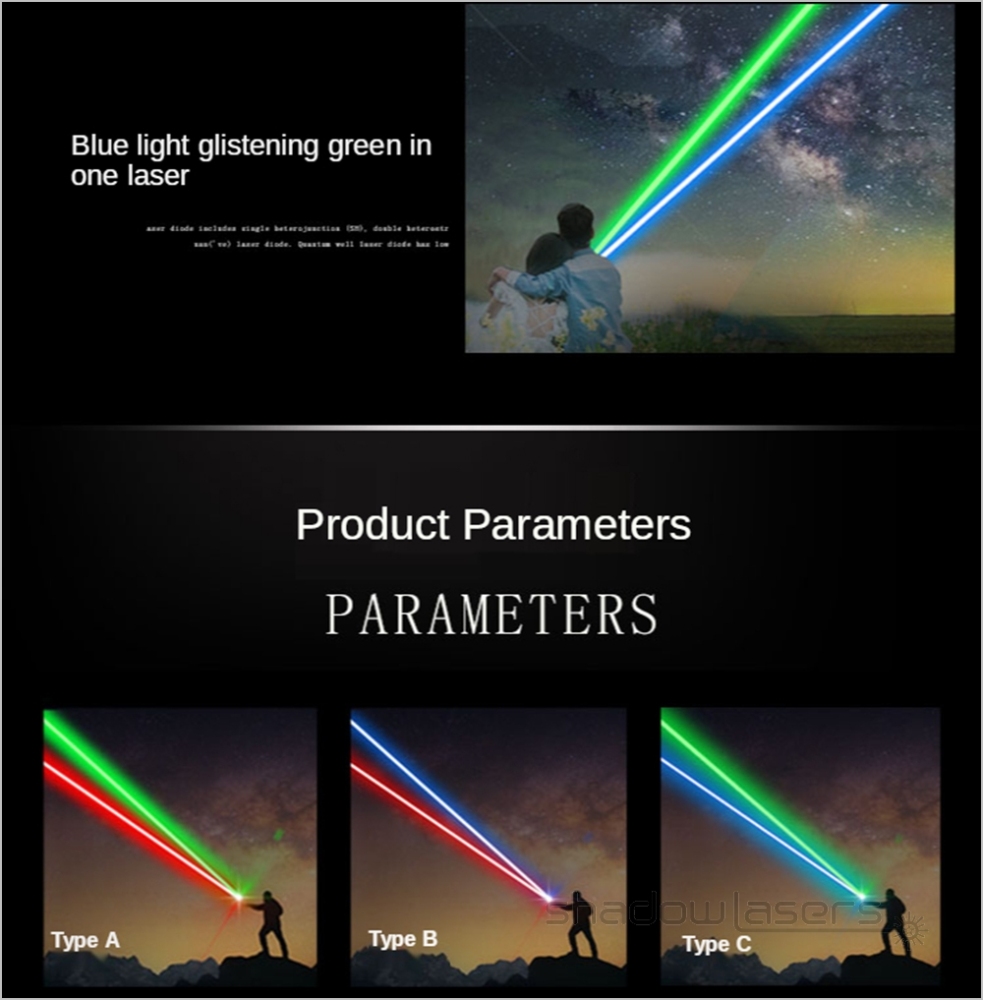 Q5 Two Colors 520nm Green Laser Pointer 450nm Blue Laser Pointer  650nm Red Laser Pointer 100MW