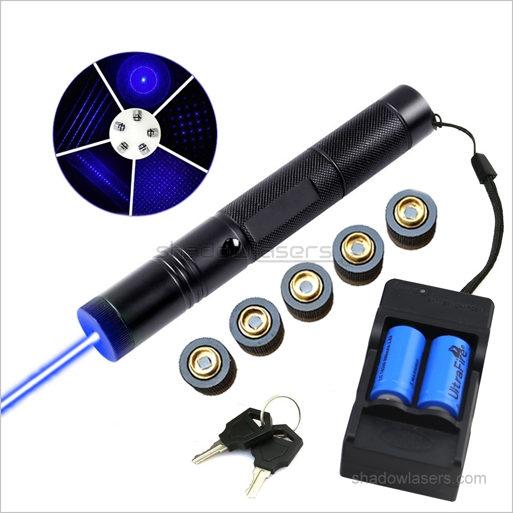 BS5-F5 450nm BURNING Blue Laser Pointer & 5 Star Caps 1500MW