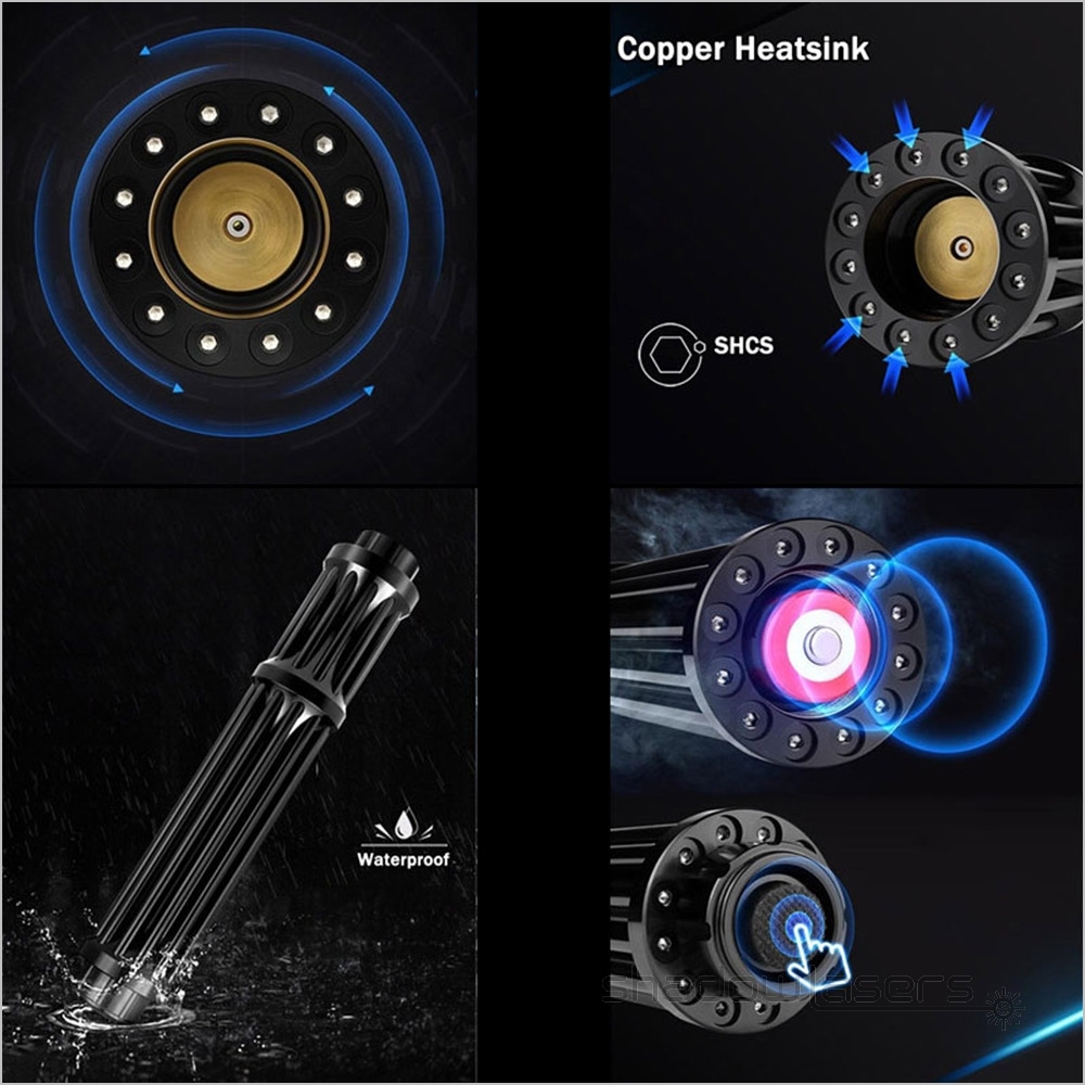 BX3-II-450nm Gatling Adjustable Focus Burning Blue Laser Pointer 1500MW-5000MW