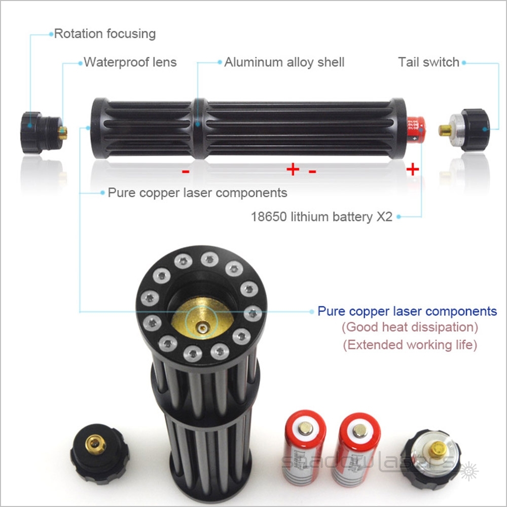 BX3-II-450nm Gatling Adjustable Focus Burning Blue Laser Pointer 1500MW-5000MW