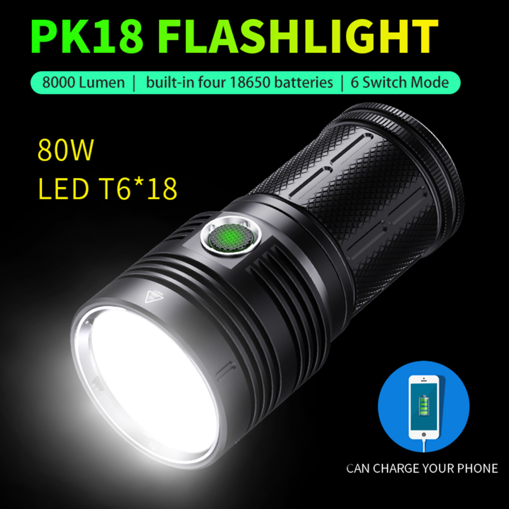 PK18 Flashlight 80W 8000Lumens 18x T6 LED