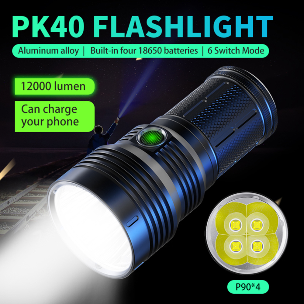 PK40 LED Flashlight 120W 12000Lumens 4x P90 LED