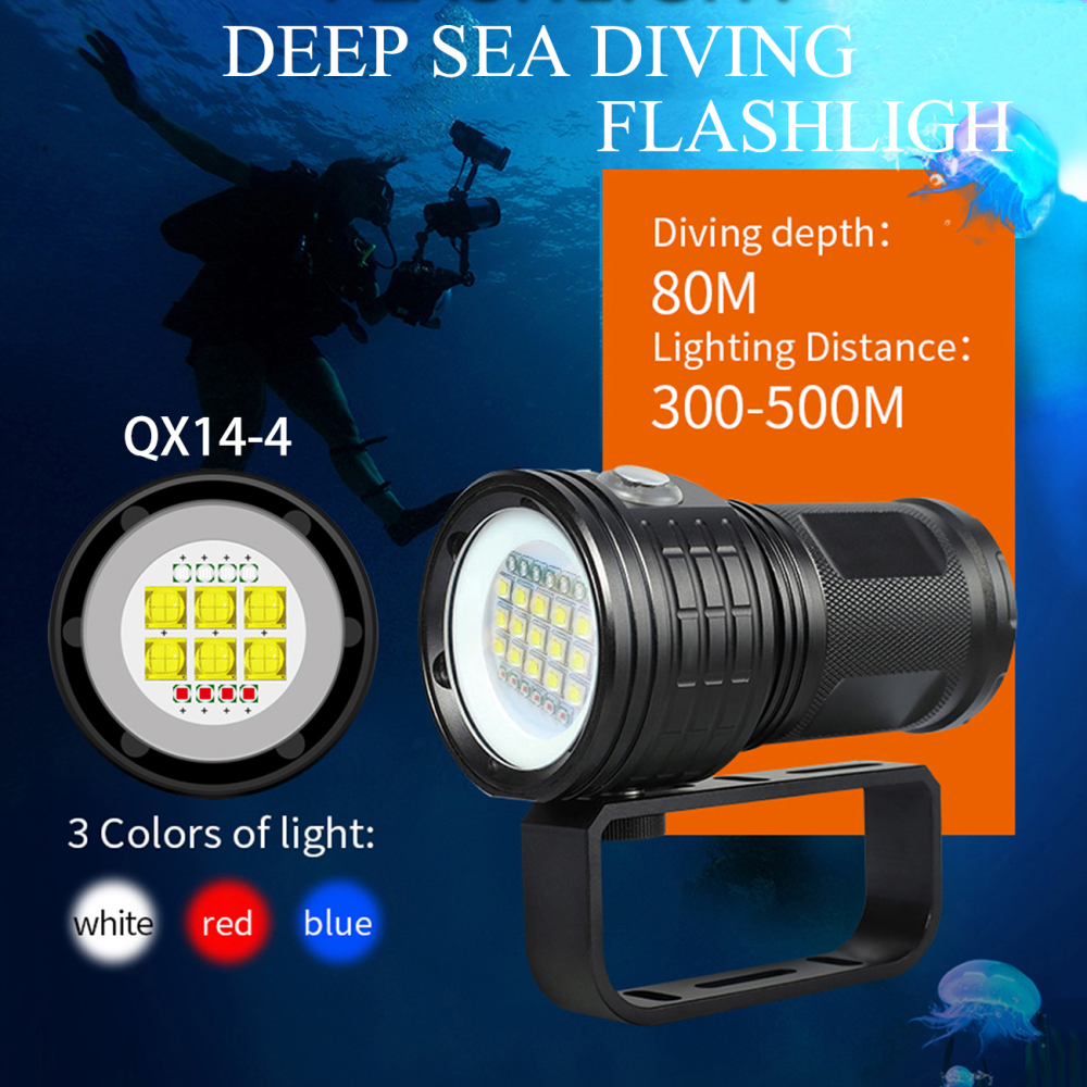 QX27 300W Photography Fill Light Diving Flashlight Red Blue Light IPX8 Diving Depth of 80M