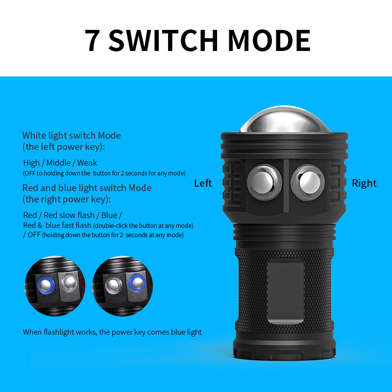 QX3 80W Photography Fill Light Diving Flashlight 3 Colors IPX8 Diving Depth of 80M