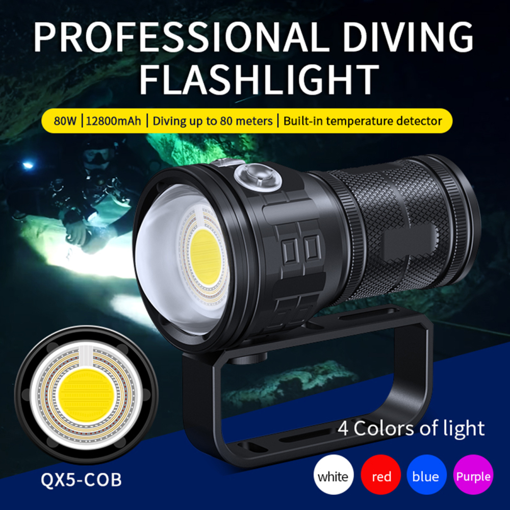 QX5-COB Photography Fill Light Diving Flashlight Red Blue Purple Light IPX8 Diving Depth of 80M