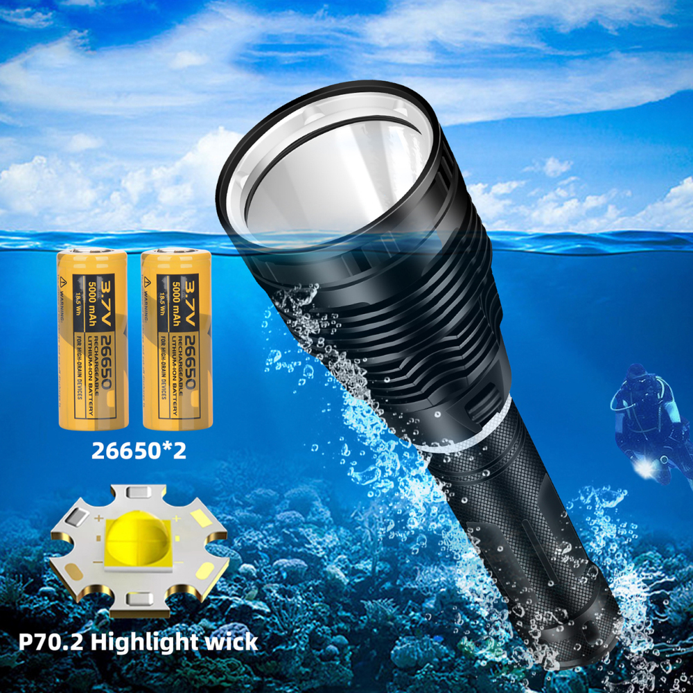 DV18 30W White Light Yellow Light Diving Flashlight P70.2 LED