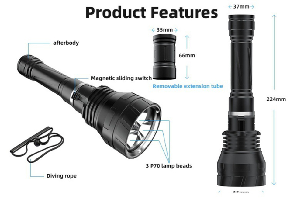 DV20 70W White, Yellow Light Diving Flashlight 3x P70.2 LED