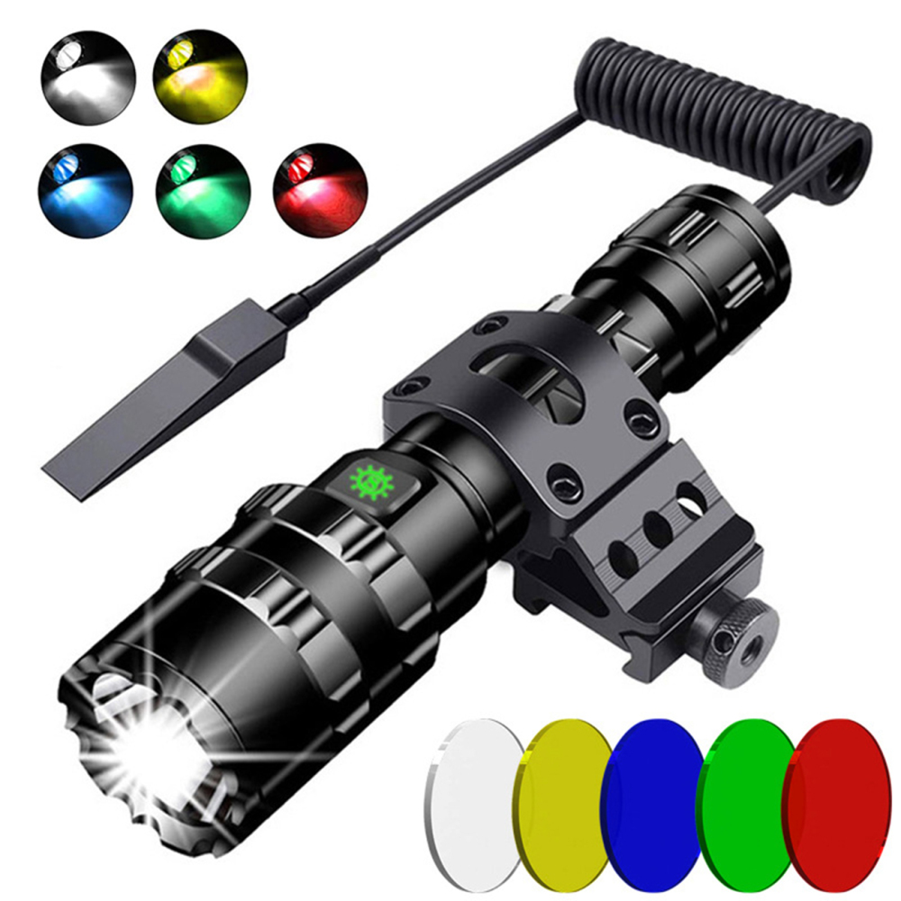 JF1102 5 Colors Tactical Flashlight 10W  XML-L2 LED Pressure Switch Rail Bracket