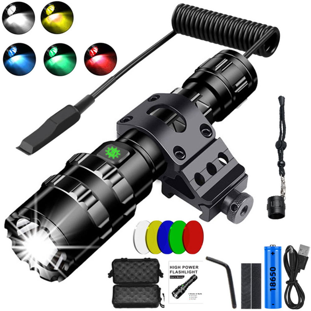 JF1102 5 Colors Tactical Flashlight 10W  XML-L2 LED Pressure Switch Rail Bracket