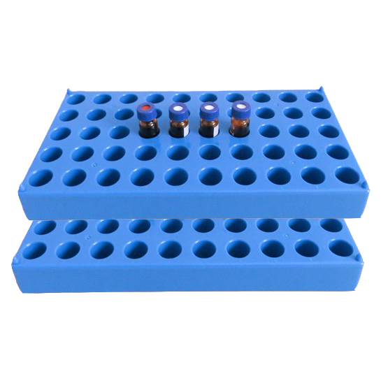 Vial Rack, 2ml HPLC Sample Bottles Rack Single Blue Holds 50 Standard 12 mm 2 mL vials, Stackable Tube Rack