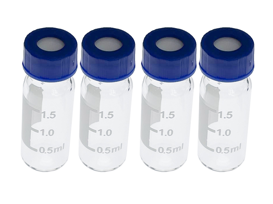 2ml HPLC Vials, Lab Autosampler Vials, 9-425 Clear Vial with Writing Area and Graduations, Screw Cap, Red PTFE and White Silicone Septa, 100 Pcs/Pack, MH-100AV