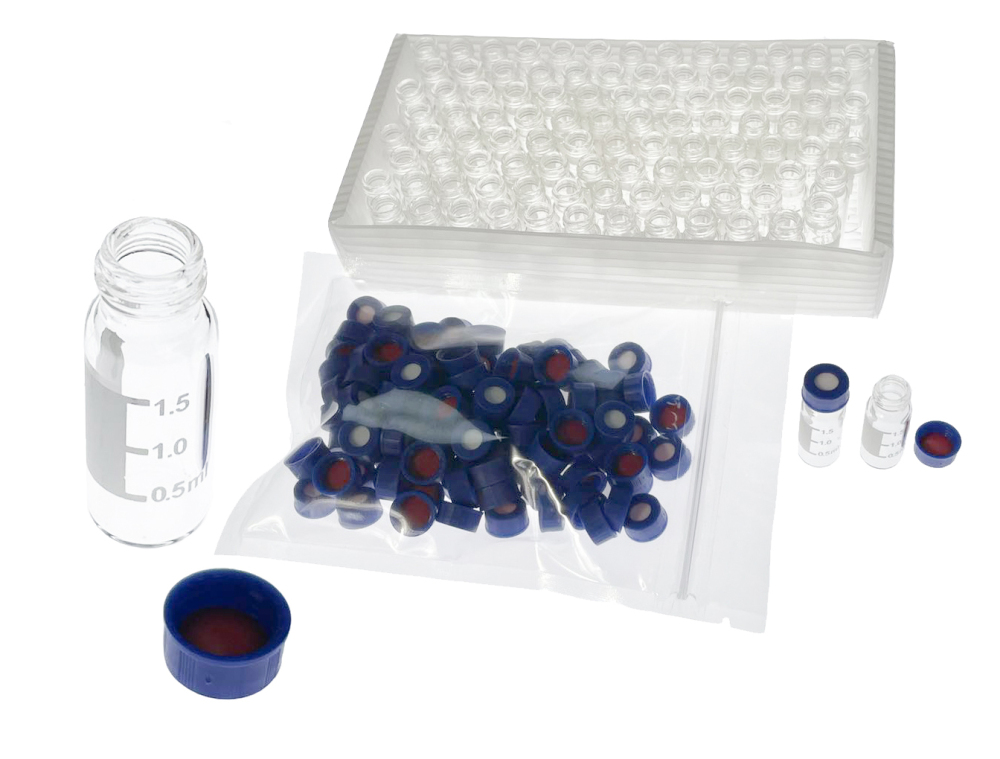 2ml HPLC Vials, Lab Autosampler Vials, 9-425 Clear Vial with Writing Area and Graduations, Screw Cap, Red PTFE and White Silicone Septa, 100 Pcs/Pack, MH-100AV