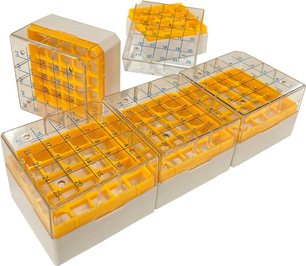 5 PCS Polycarbonate CryoBox Vial Rack, Freezer Storage, 5 x 5 Array, 25 Place Fit for 2ml Cryostorage Freezing Box, MH-805141