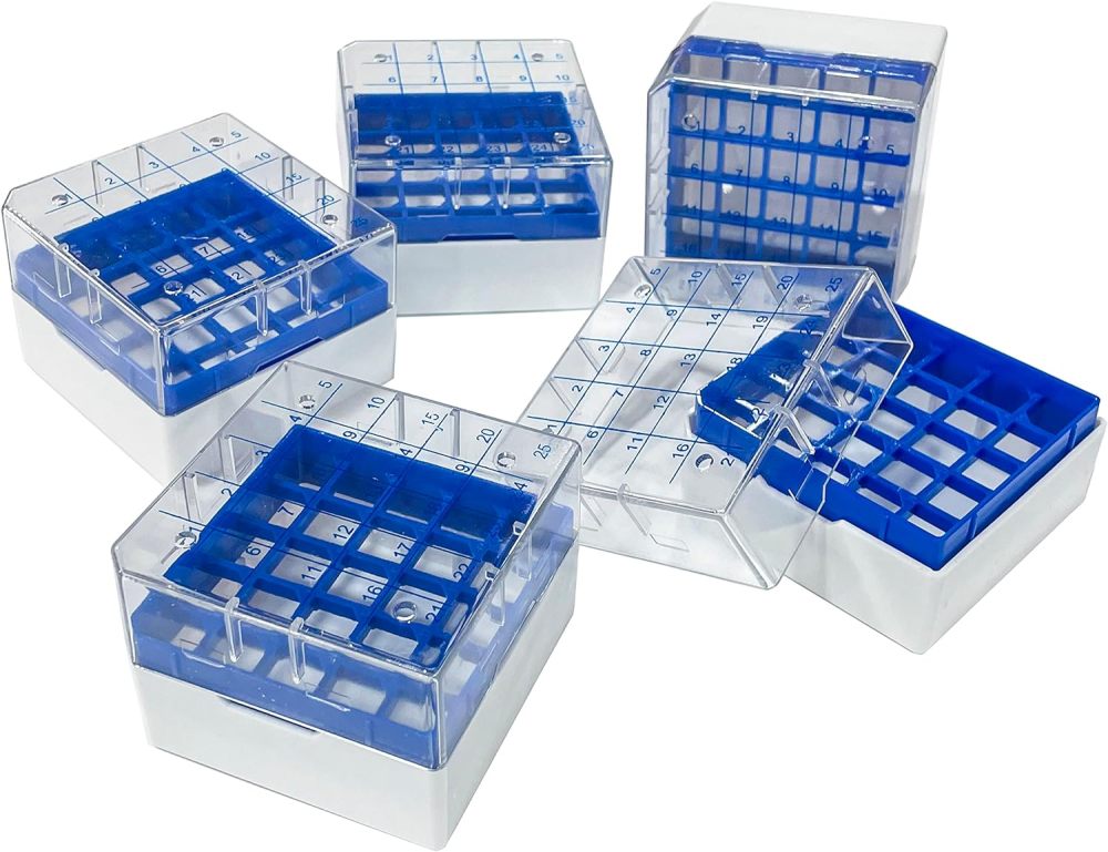 5 PCS Polycarbonate CryoBox Vial Rack, Freezer Storage, 5 x 5 Array, 25 Place Fit for 2ml Cryostorage Freezing Box, MH-805141