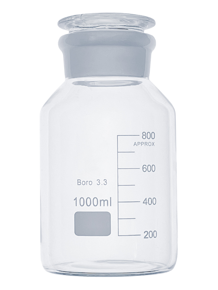 MUHWA 1000ml Reagent High Borosilicate Glass Bottle - Wide Mouth with Stopper, Graduated, Boro 3.3, MH-RG1000