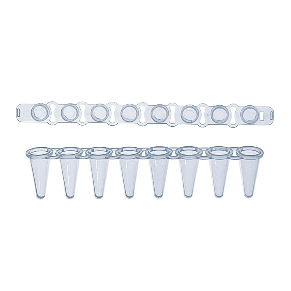 MUHWA 0.1ml 8-Strip PCR Tubes with Flat Caps, Thin Wall Tubes, Clear, 125 Strips
