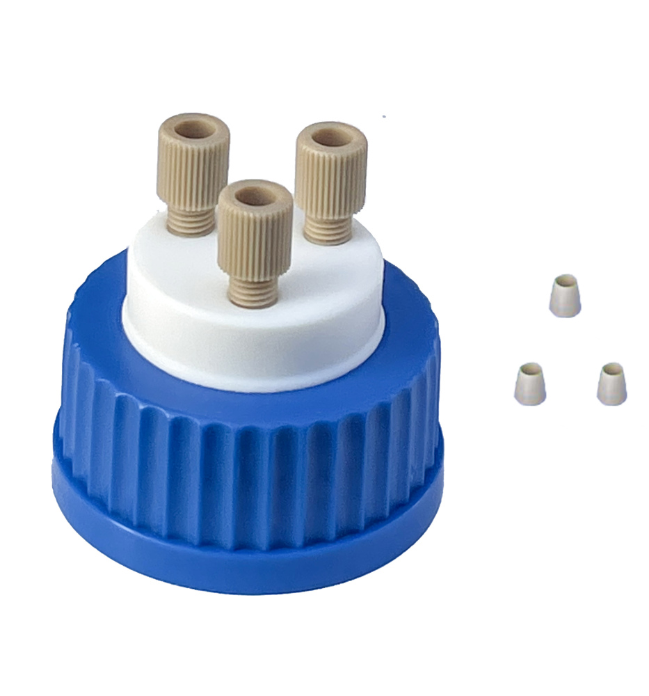 MUHWA Lab Safety 1/2/3/4-Port Cap with 1/4"-28 Thread Inserts Hole and PEEK Fitting, GL45 Filling Cap for 1/8" Inch OD Tubing