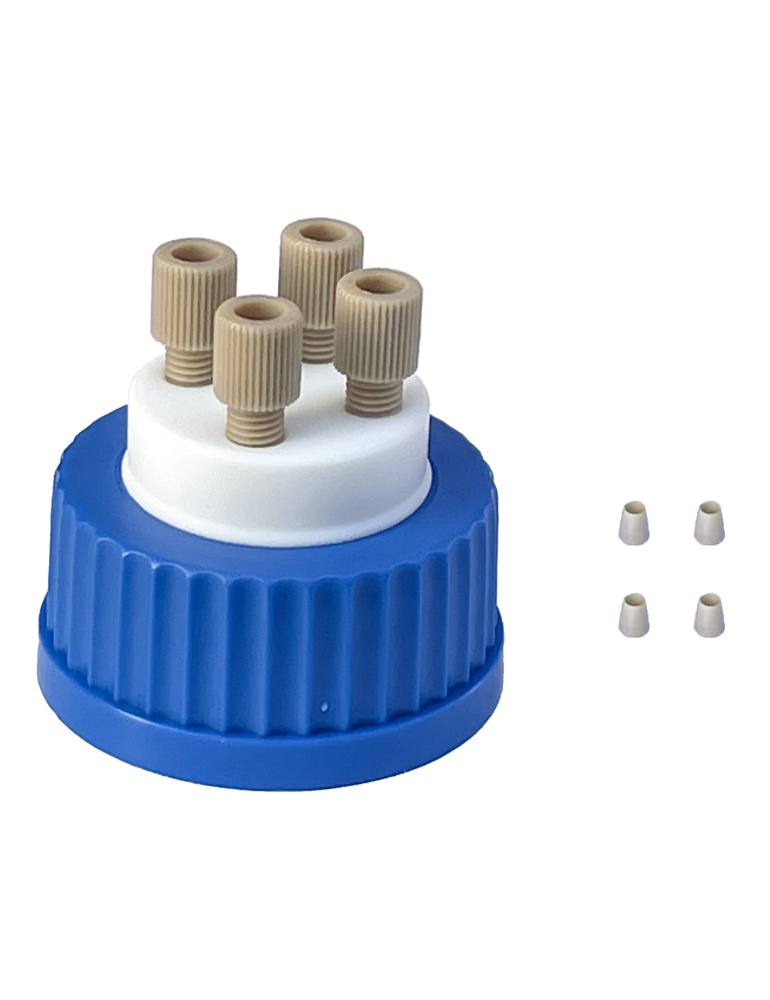 MUHWA Lab Safety 1/2/3/4-Port Cap with 1/4"-28 Thread Inserts Hole and PEEK Fitting, GL45 Filling Cap for 1/8" Inch OD Tubing