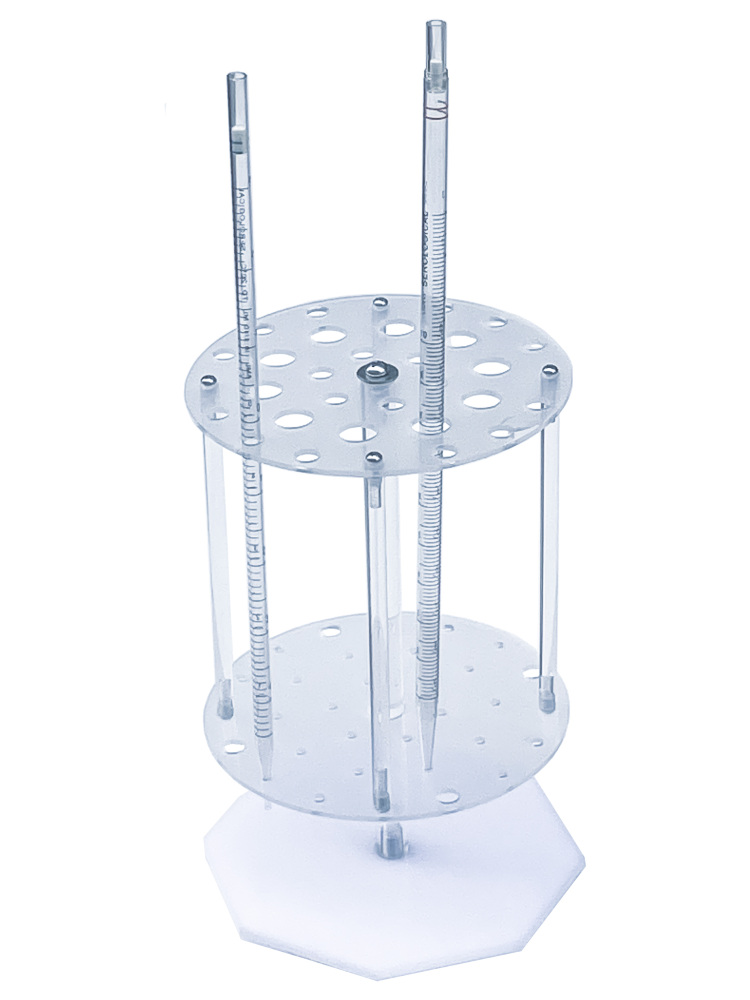 MUHWA Circular Pipette Stand, 28 Holes Acrylic Pipette Holder, Round Transfer Pipette Rack Tranfer Pipette Stand