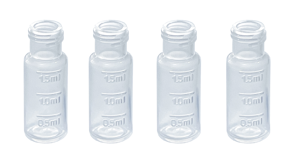 MUHWA Polypropylene Vial with Cap and PTFE/Silicone Septum, 12 x 32 mm Screw Neck, 100/pk