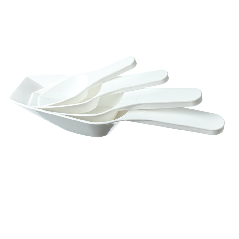 Measuring Scoop,Capacity 10ml/ 25ml/ 50ml/ 100ml/ 250ml, White Flat-Bottomed Weighing Spoon, PP