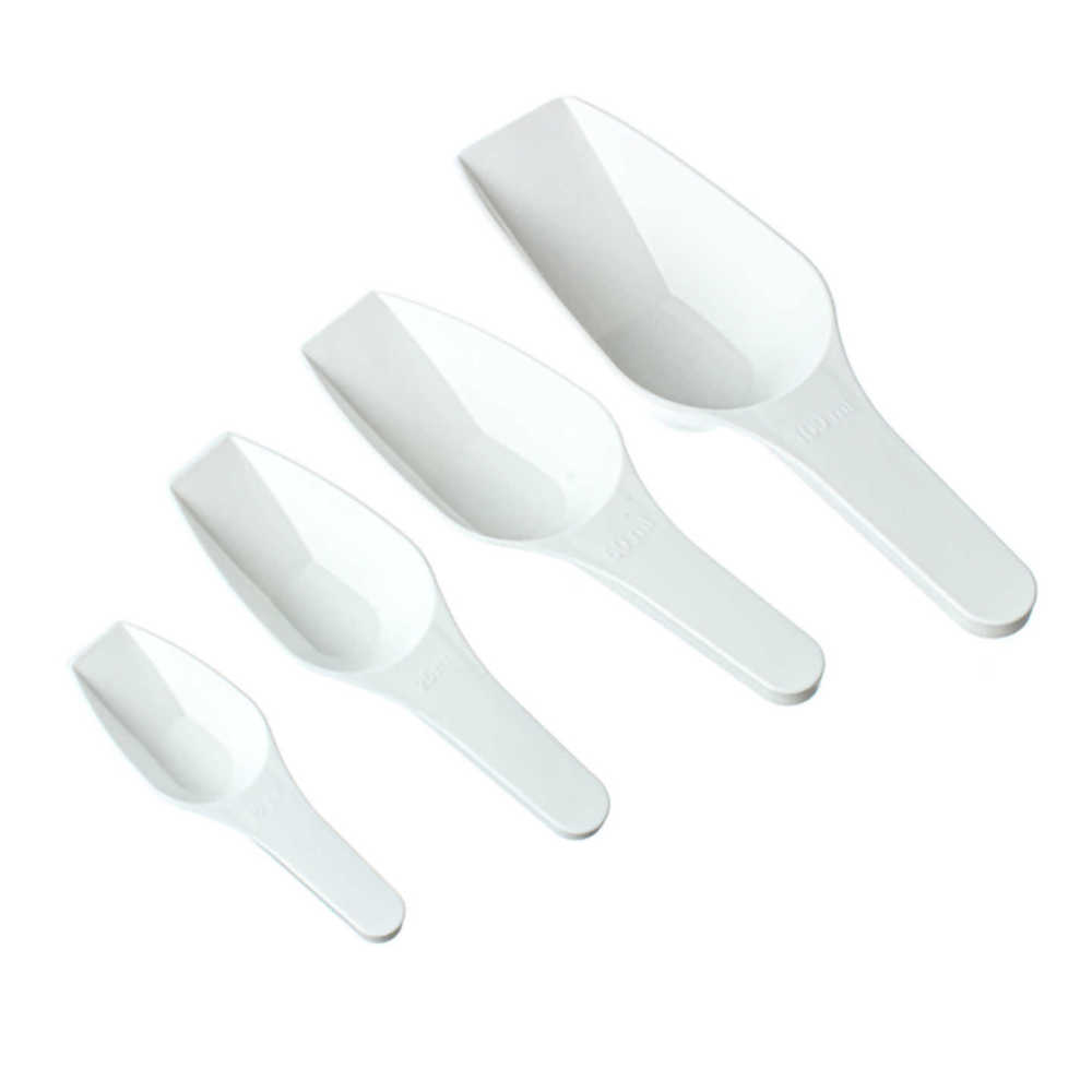 Measuring Scoop,Capacity 10ml/ 25ml/ 50ml/ 100ml/ 250ml, White Flat-Bottomed Weighing Spoon, PP