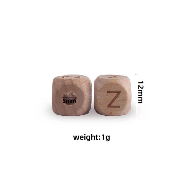 12mm Square Alphabet Wooden Baby Teething Beads Bulk Wholesale
