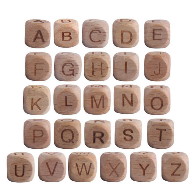 12mm Square Alphabet Wooden Baby Teething Beads Bulk Wholesale