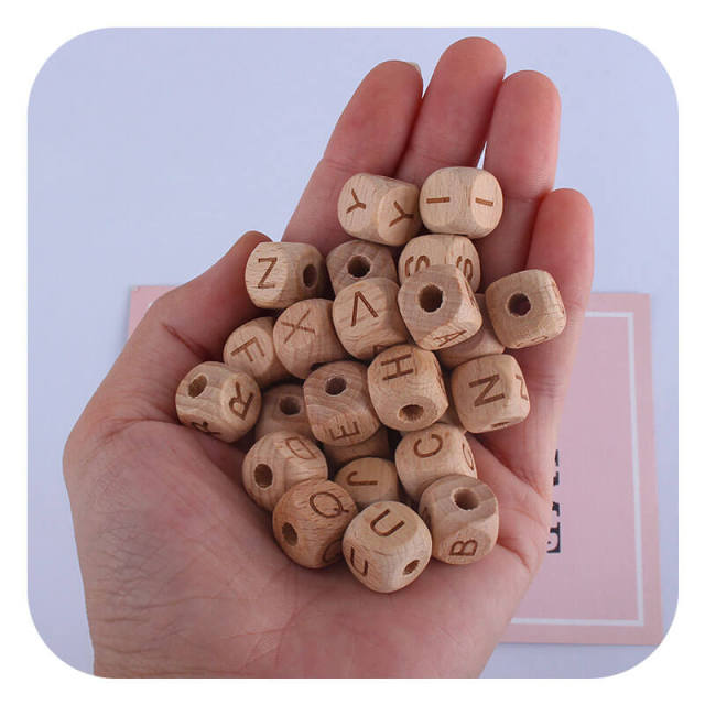 12mm Square Alphabet Wooden Baby Teething Beads Bulk Wholesale
