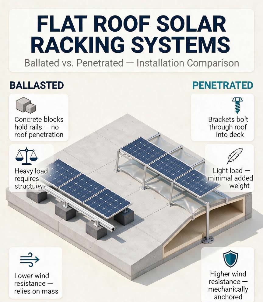 Flat-Roof Solar Mounting: Ballasted vs. Penetrating Systems