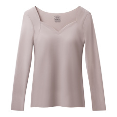 V-Neck Long Sleeve Bottom Top with Chest Pads Without Trace