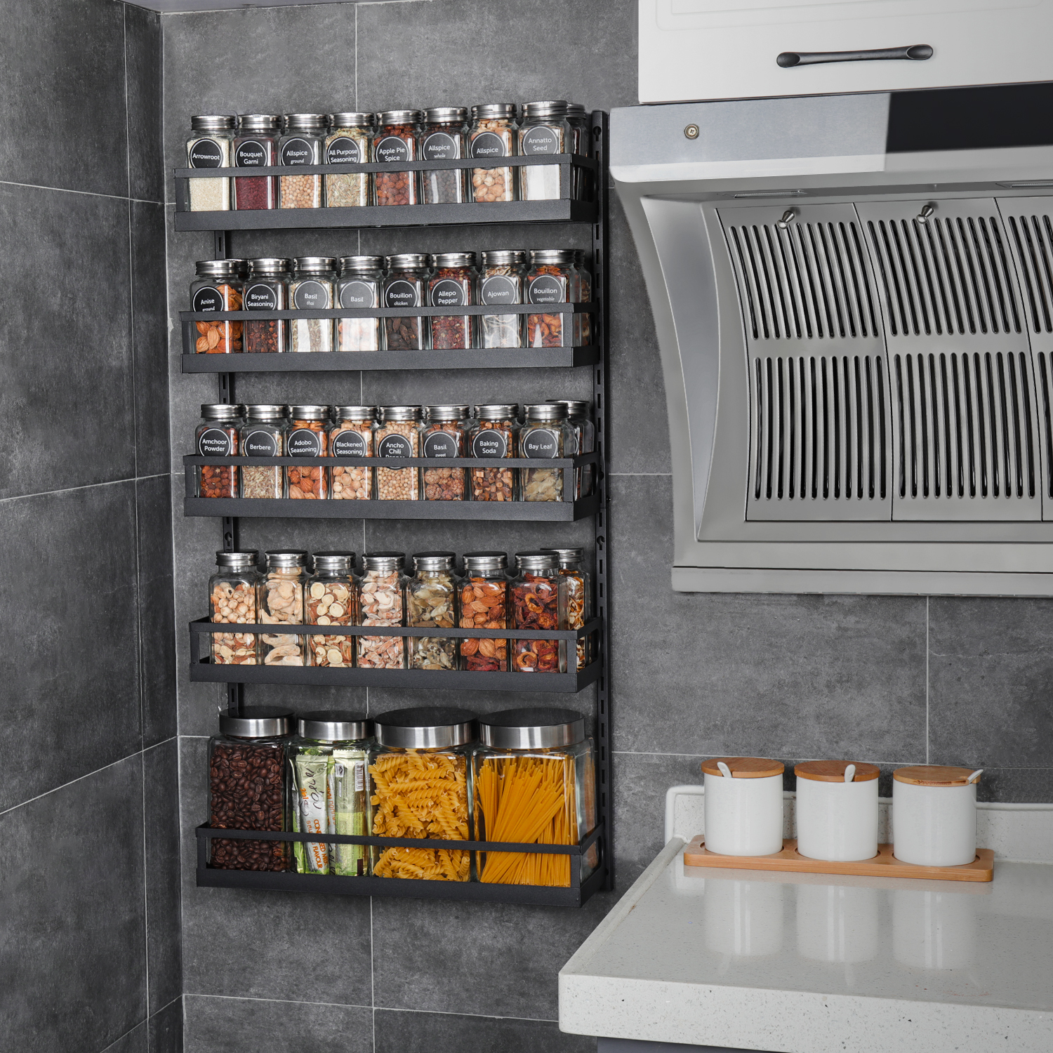 5 Tier Adjustable Hanging Spice Rack Wall Mounted