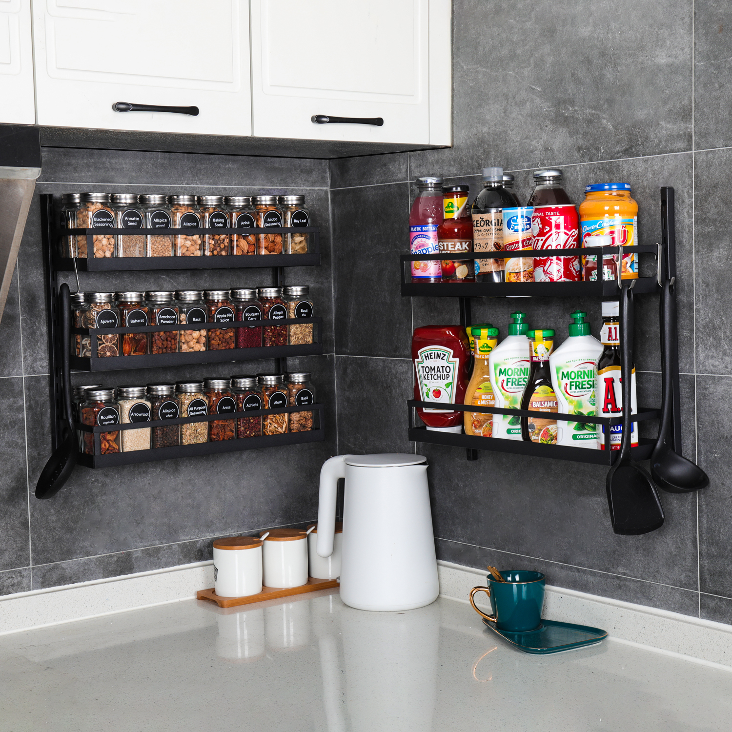 5 Tier Adjustable Hanging Spice Rack Wall Mounted