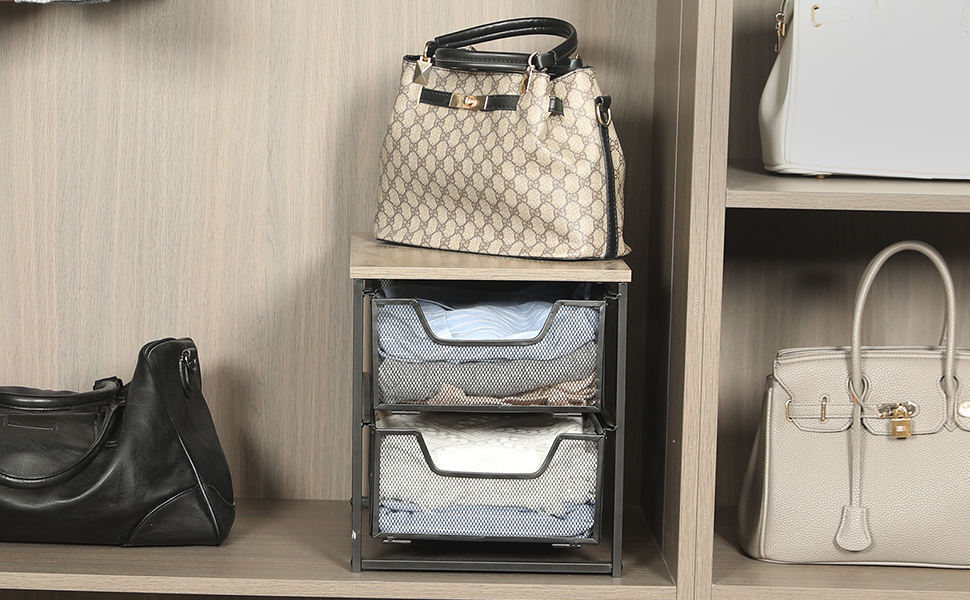 2 Tier Sliding Drawer Closet Organizers Basket Organizer