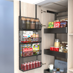 4 Tiers Hanging Spice Rack with Adjustable and Foldable Metal Wire Basket