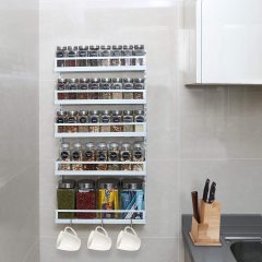 5 Tier Adjustable Hanging Spice Rack Wall Mounted White