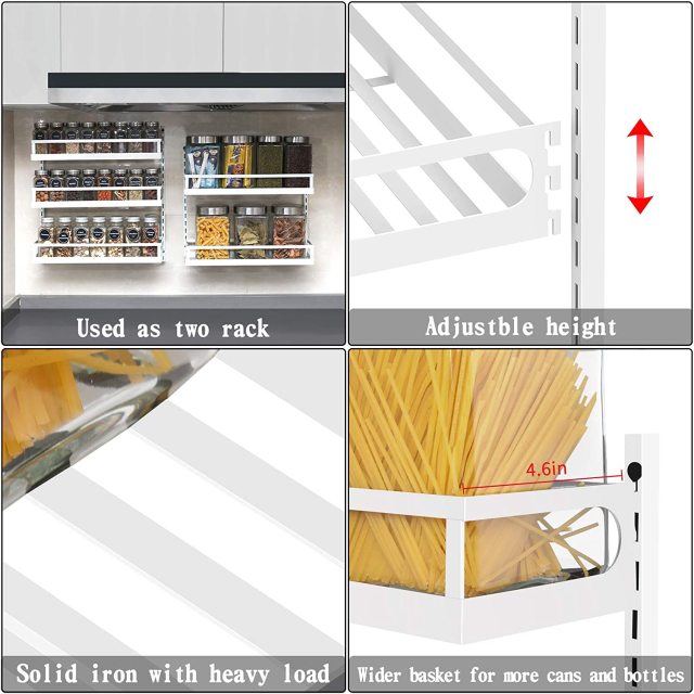 5 Tier Adjustable Hanging Spice Rack Wall Mounted White