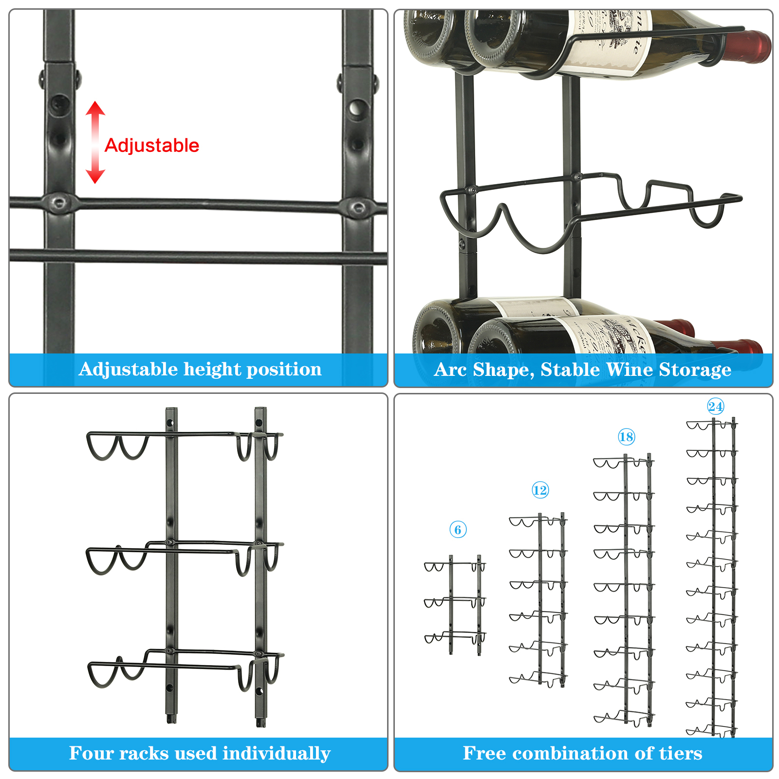 DIY 24 Bottles Wall Mounted Adjustable Wine Rack