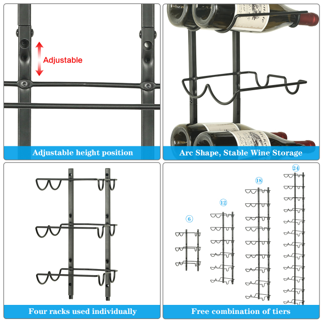 DIY 24 Bottles Wall Mounted Adjustable Wine Rack