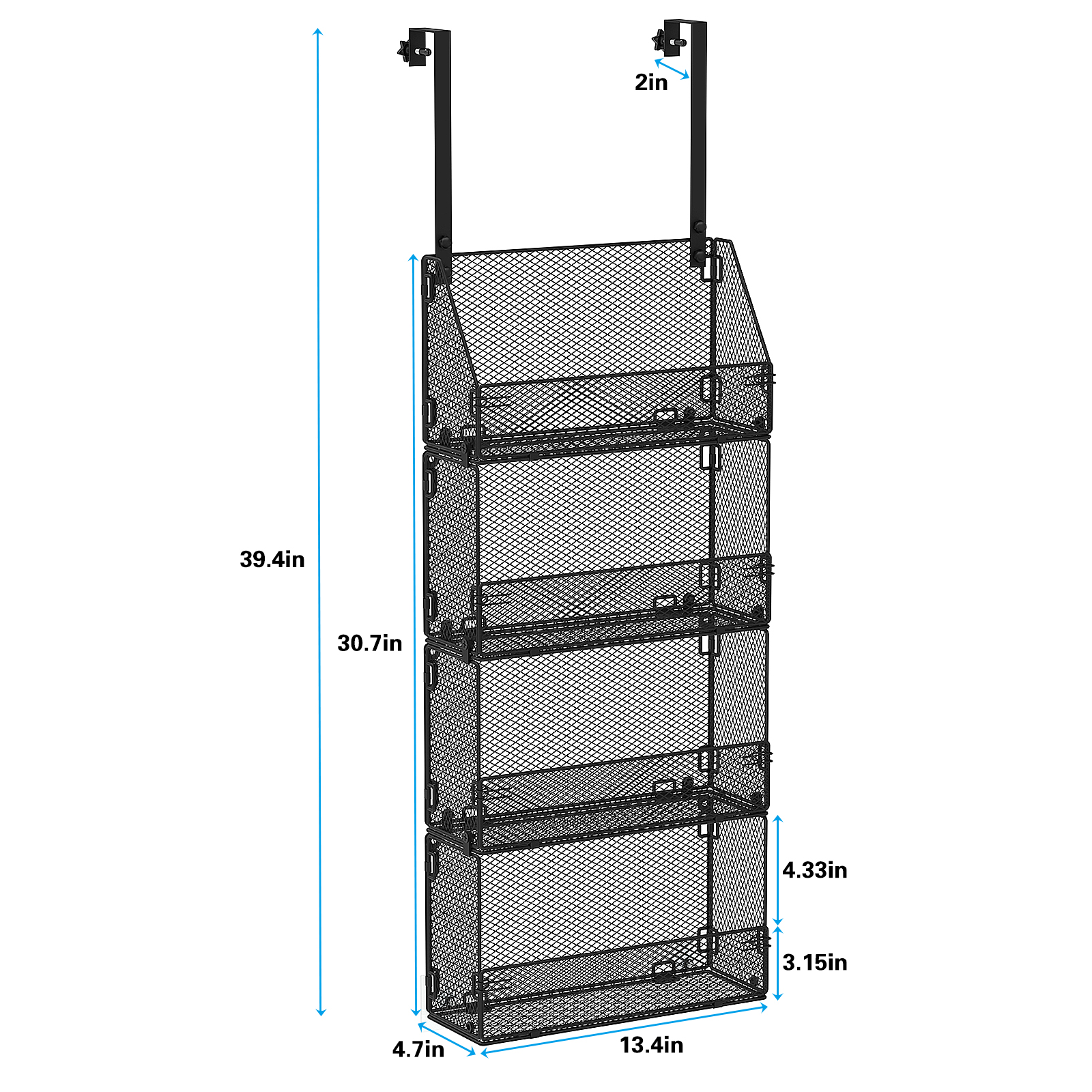 4 Tiers Hanging Spice Rack with Adjustable and Foldable Metal Wire Basket