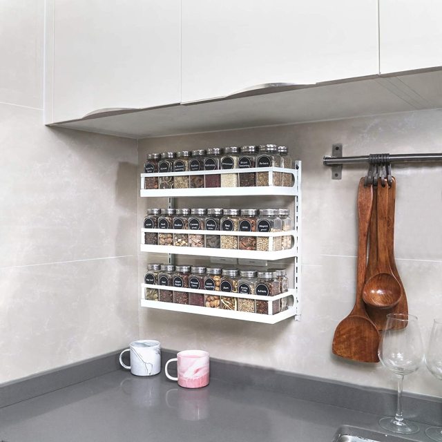 5 Tier Adjustable Hanging Spice Rack Wall Mounted White