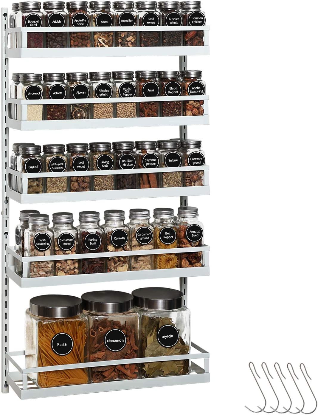 5 Tier Adjustable Hanging Spice Rack Wall Mounted White