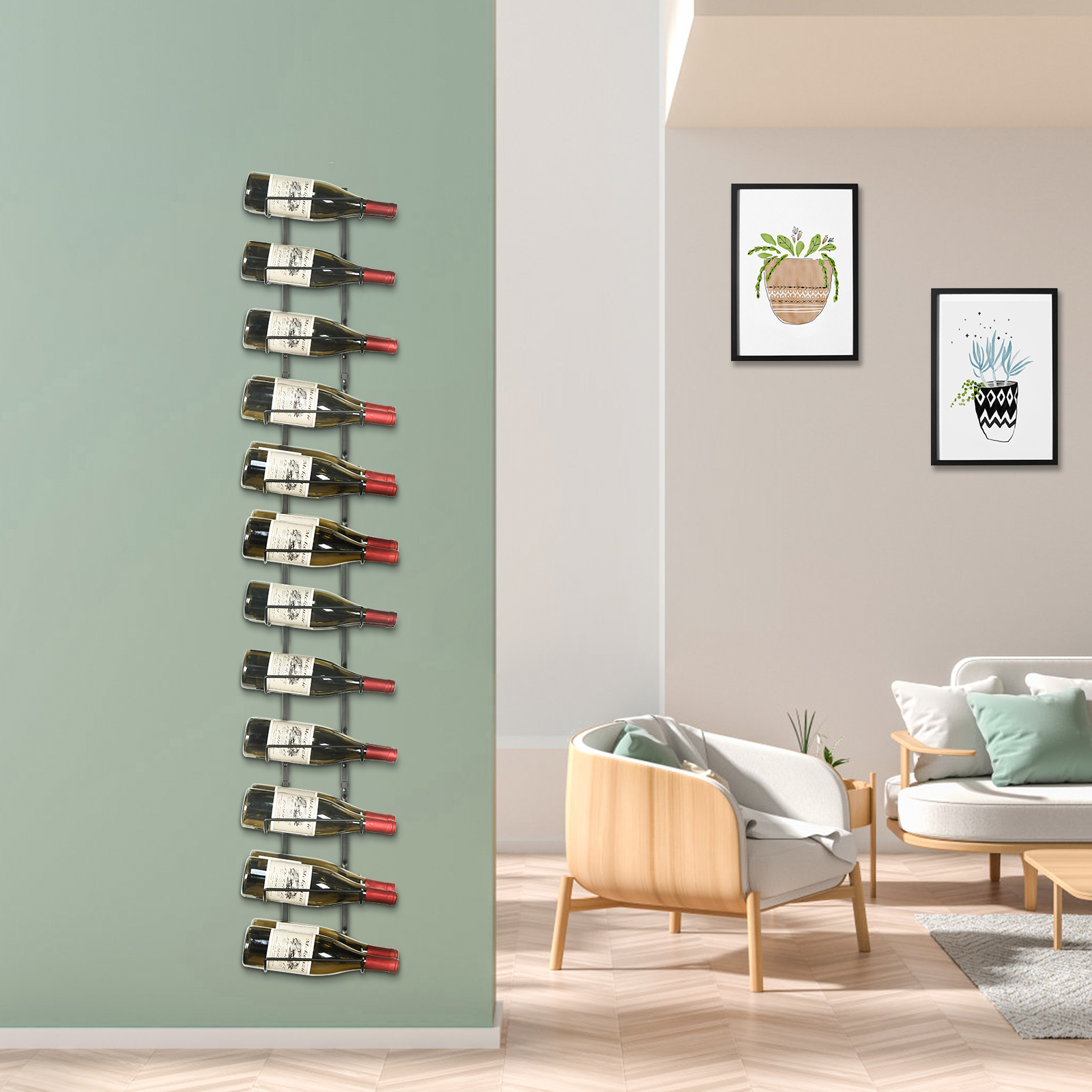 DIY 24 Bottles Wall Mounted Adjustable Wine Rack