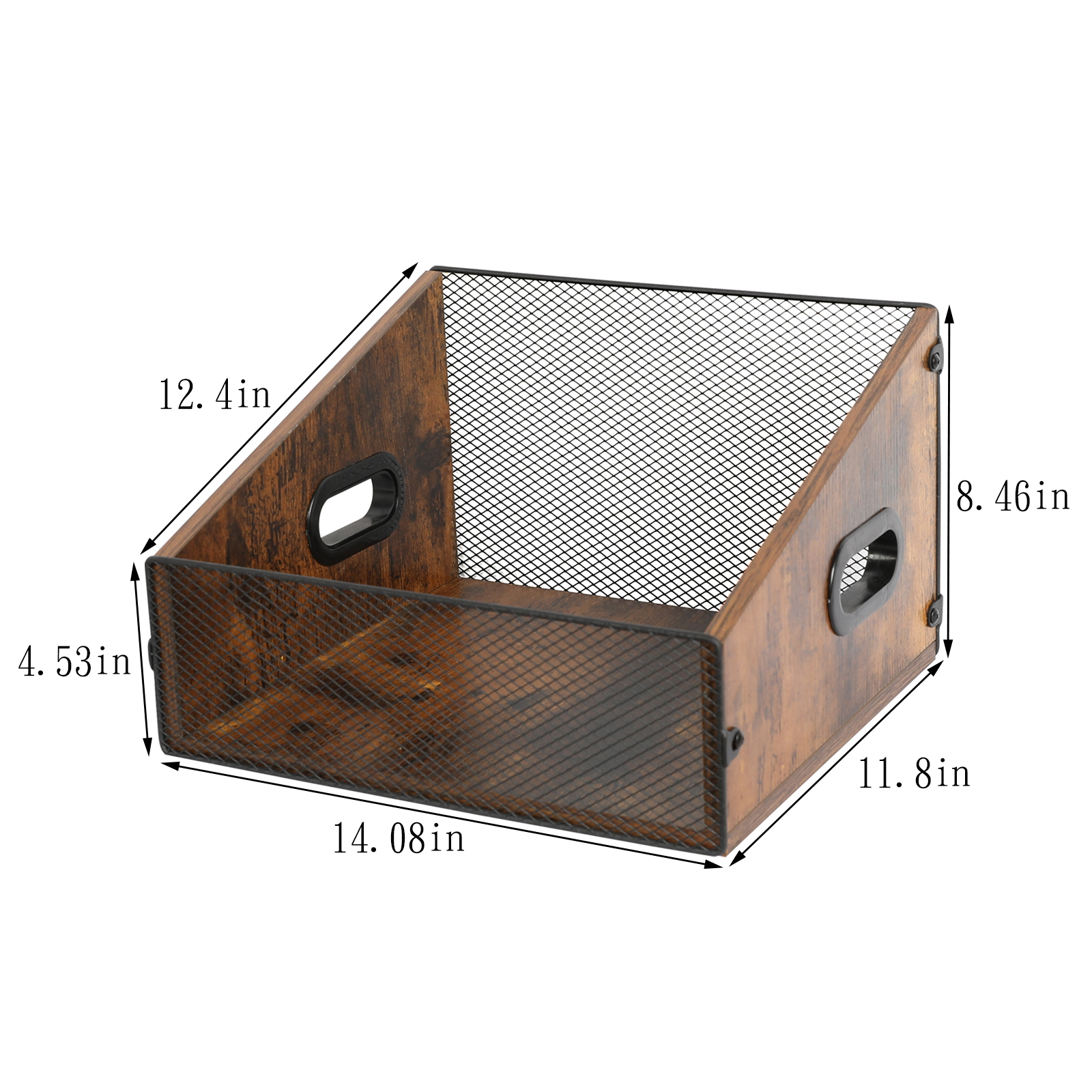 Wood & Metal Record Storage Holder Trapezoidal Crate with Handle