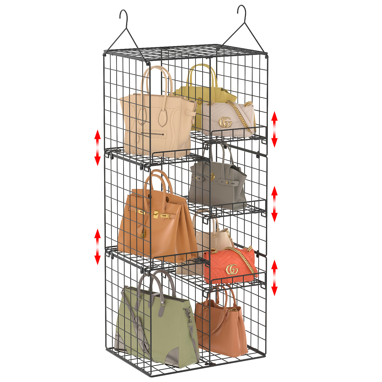 Hanging Handbag Purse Organizer for Closet with 5 Adjustable Shelves