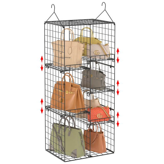 Hanging Handbag Purse Organizer for Closet with 5 Adjustable Shelves