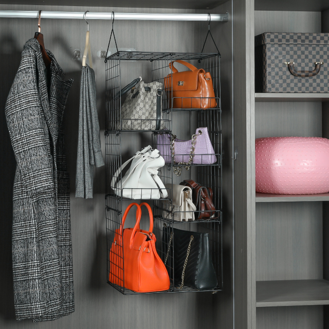 Hanging Handbag Purse Organizer for Closet with Adjustable Shelves