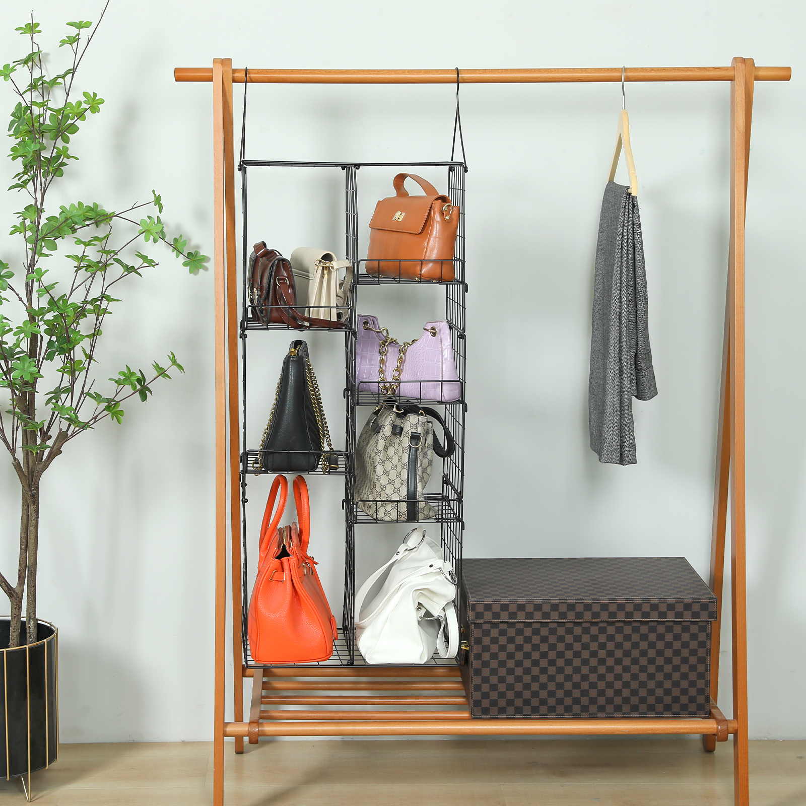 Hanging Handbag Purse Organizer for Closet with 5 Adjustable Shelves